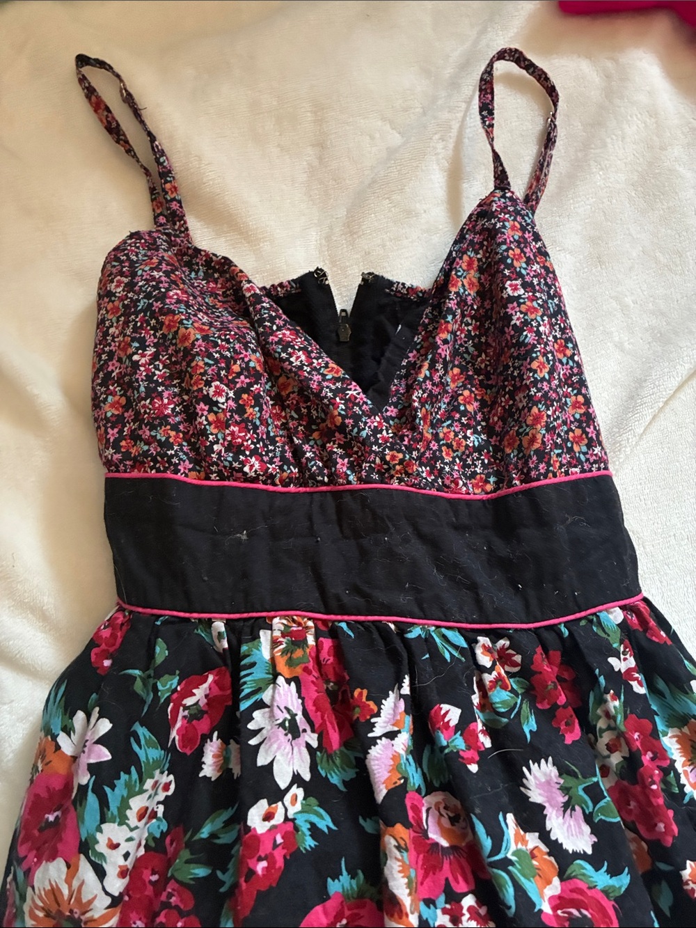 Xhilaration Black Floral Spaghetti Strap Dress with Pink Accents